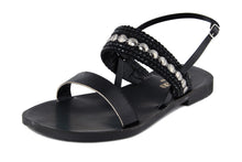 Carica l'immagine nel visualizzatore di Gallery, Sandali flat Donna in Pelle Nero