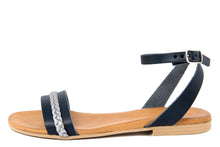 Carica l'immagine nel visualizzatore di Gallery, Sandali flat Donna in Pelle Blu