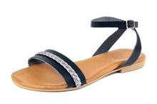 Carica l'immagine nel visualizzatore di Gallery, Sandali flat Donna in Pelle Blu
