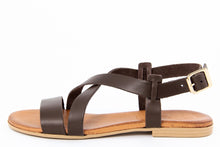 Carica l'immagine nel visualizzatore di Gallery, Sandali flat Donna in Pelle Marrone