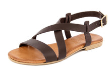 Carica l'immagine nel visualizzatore di Gallery, Sandali flat Donna in Pelle Marrone
