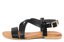Carica l'immagine nel visualizzatore di Gallery, Sandali flat Donna in Pelle Nero