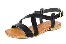 Carica l'immagine nel visualizzatore di Gallery, Sandali flat Donna in Pelle Nero
