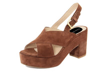 Carica l'immagine nel visualizzatore di Gallery, Sandali con tacco Donna In Pelle Marrone