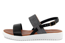 Carica l'immagine nel visualizzatore di Gallery, Sandalo Donna platform in pelle Nero Grigio