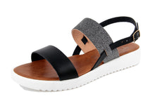 Carica l'immagine nel visualizzatore di Gallery, Sandalo Donna platform in pelle Nero Grigio