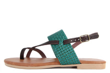 Carica l'immagine nel visualizzatore di Gallery, Sandalo Donna flat in pelle Marrone Verde