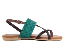 Carica l'immagine nel visualizzatore di Gallery, Sandalo Donna flat in pelle Marrone Verde