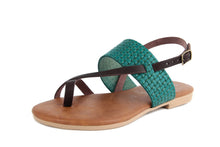 Carica l'immagine nel visualizzatore di Gallery, Sandalo Donna flat in pelle Marrone Verde