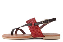 Carica l'immagine nel visualizzatore di Gallery, Sandalo Donna flat in pelle Marrone Rosso
