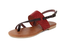 Carica l'immagine nel visualizzatore di Gallery, Sandalo Donna flat in pelle Marrone Rosso