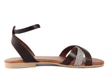 Carica l'immagine nel visualizzatore di Gallery, Sandalo Donna flat in pelle Marrone Dorato