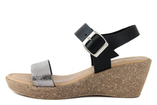 Carica l'immagine nel visualizzatore di Gallery, Sandalo Donna con zeppa in pelle Nero Grigio