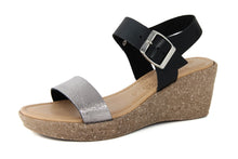Carica l'immagine nel visualizzatore di Gallery, Sandalo Donna con zeppa in pelle Nero Grigio