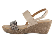 Carica l'immagine nel visualizzatore di Gallery, Sandalo Donna con zeppa in pelle Beige Grigio