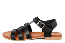 Carica l'immagine nel visualizzatore di Gallery, Sandali flat Donna in Pelle Nero