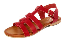 Carica l'immagine nel visualizzatore di Gallery, Sandali flat Donna in Pelle Rosso