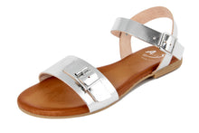 Carica l'immagine nel visualizzatore di Gallery, Sandali flat Donna in Pelle Argentato