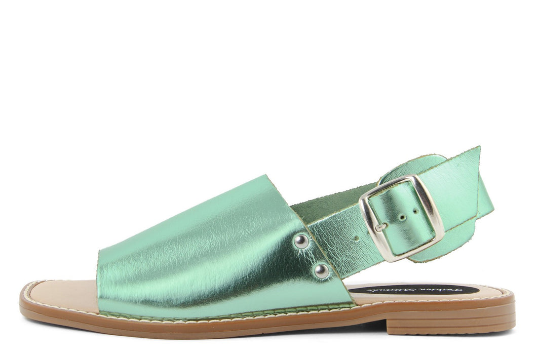 Sandalo flat in vera pelle Made in Italy Donna colore lam Verde