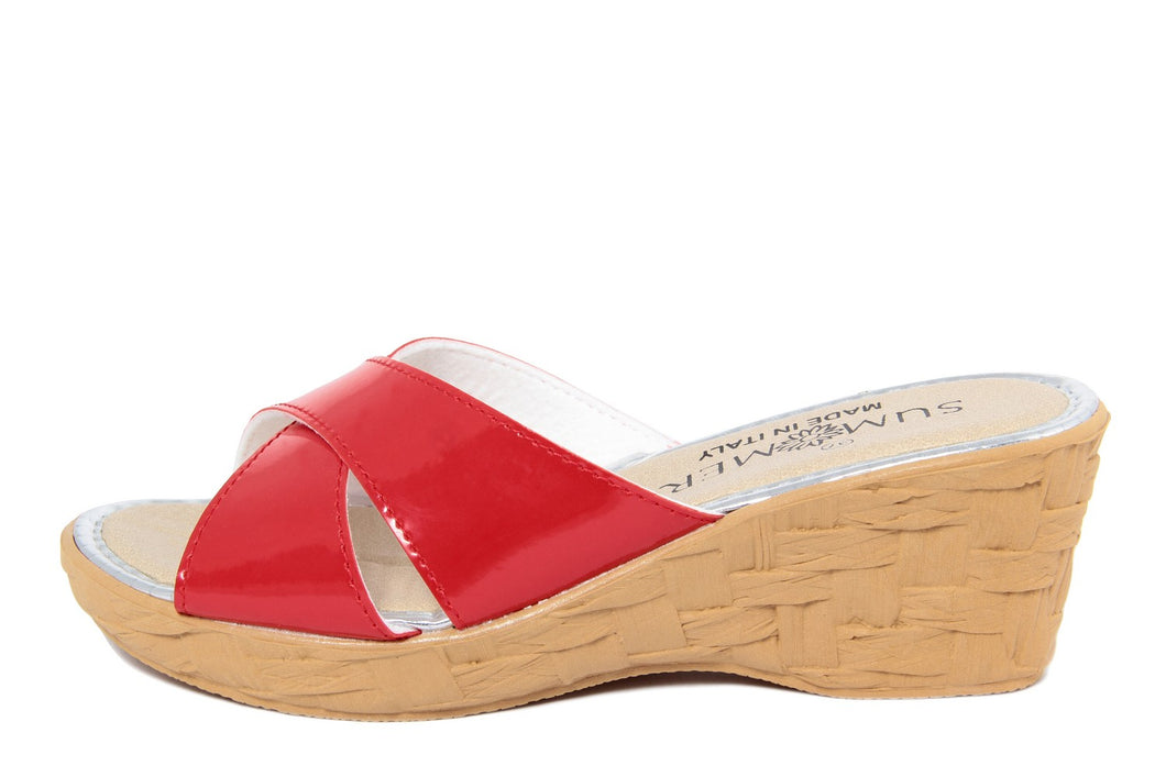 Sandali con zeppa Donna in Sintetico Rosso