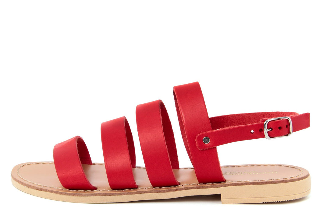 Sandalo flat in Pelle Rosso