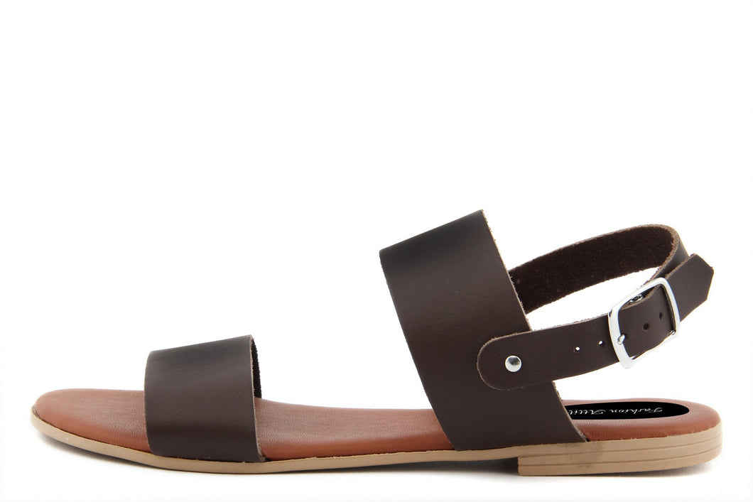 Sandali Flat Made in Italy in pelle colore Marrone
