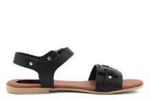 Carica l&#39;immagine nel visualizzatore di Gallery, Sandali Flat Made in Italy in pelle colore Nero
