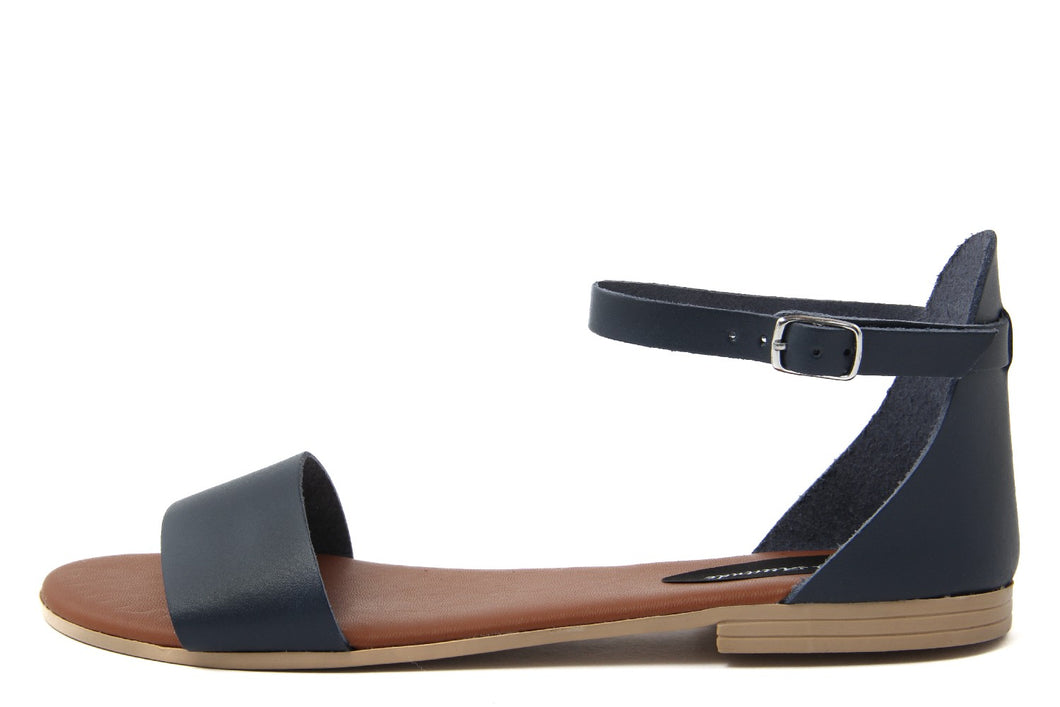 Sandali Flat Made in Italy in pelle colore Blu