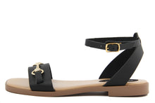 Carica l&#39;immagine nel visualizzatore di Gallery, Sandali Flat Made in Italy in pelle colore Nero
