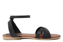 Carica l&#39;immagine nel visualizzatore di Gallery, Sandali Flat Made in Italy in pelle colore Nero
