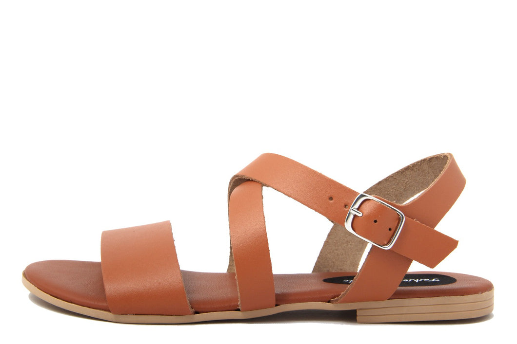 Sandali Flat Made in Italy in pelle colore Cuoio