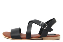Carica l&#39;immagine nel visualizzatore di Gallery, Sandali Flat Made in Italy in pelle colore Nero
