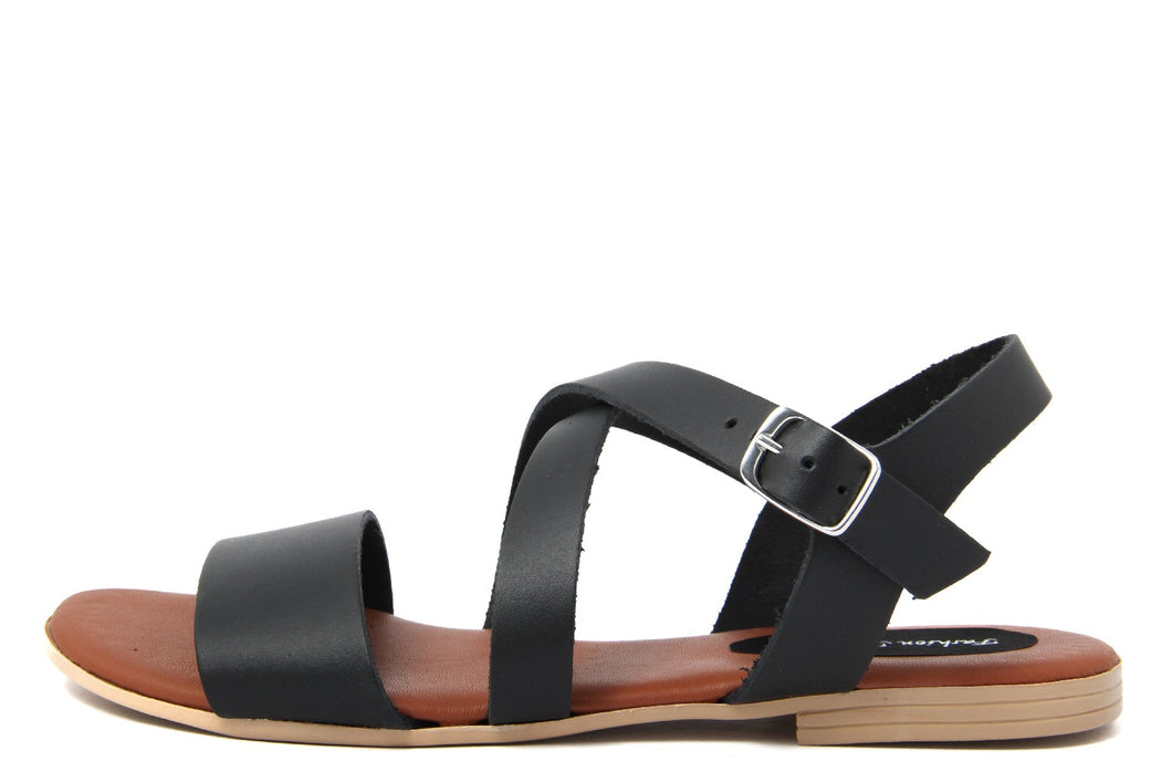 Sandali Flat Made in Italy in pelle colore Nero