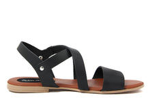 Carica l&#39;immagine nel visualizzatore di Gallery, Sandali Flat Made in Italy in pelle colore Nero
