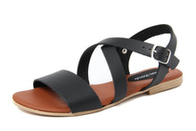 Carica l&#39;immagine nel visualizzatore di Gallery, Sandali Flat Made in Italy in pelle colore Nero
