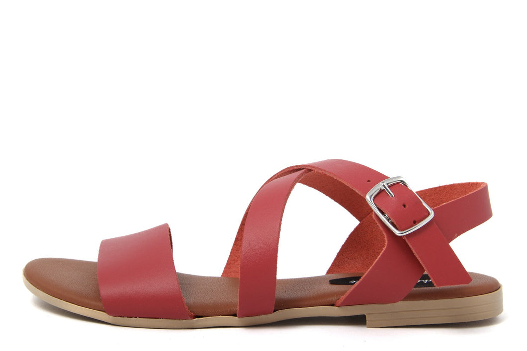 Sandali Flat Made in Italy in pelle colore Rosso