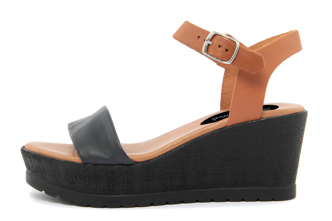 Sandalo con zeppa Donna colore Nero