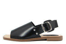 Carica l&#39;immagine nel visualizzatore di Gallery, Sandalo flat in vera pelle Made in Italy Donna colore Nero
