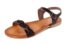 Carica l&#39;immagine nel visualizzatore di Gallery, Sandali flat Donna in Pelle Marrone
