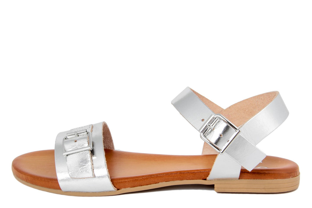 Sandali flat Donna in Pelle Argentato