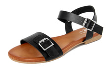 Carica l&#39;immagine nel visualizzatore di Gallery, Sandali flat Donna in Pelle Nero
