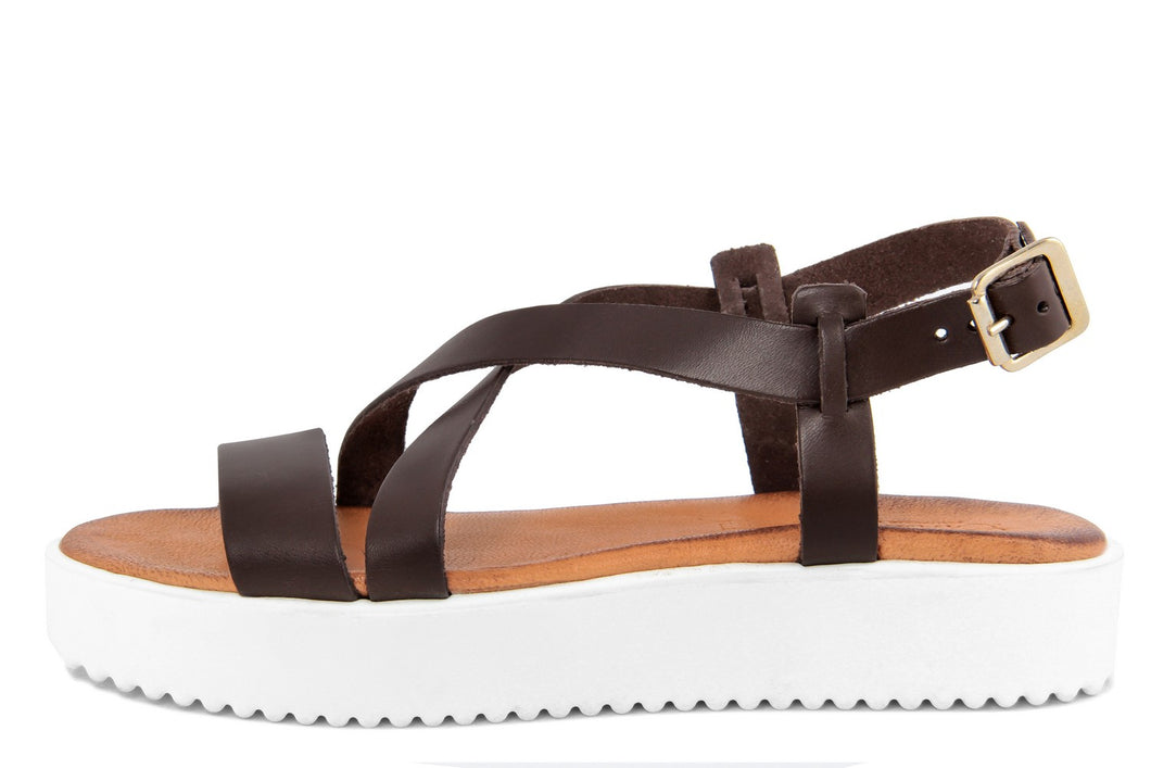 Sandali platform Donna in Pelle Marrone